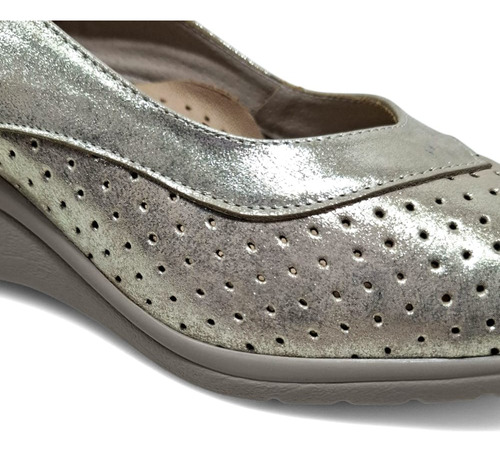 Zapato De Cuero Linea Comfort Taco Chino Camara Aire Daria Platino 36