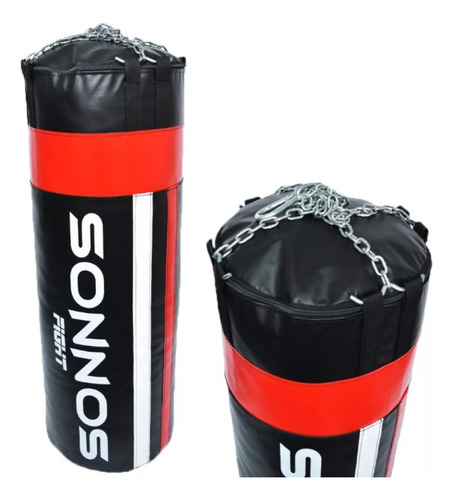 Bolsa De Boxeo Sonnos 1,20 Mts. + Relleno + Cadenas 4 Tiras Rojo