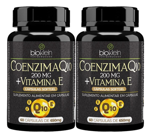 Kit Coenzima Q10 200mg + Vitamina E 60 Cápsulas - Bioklein
