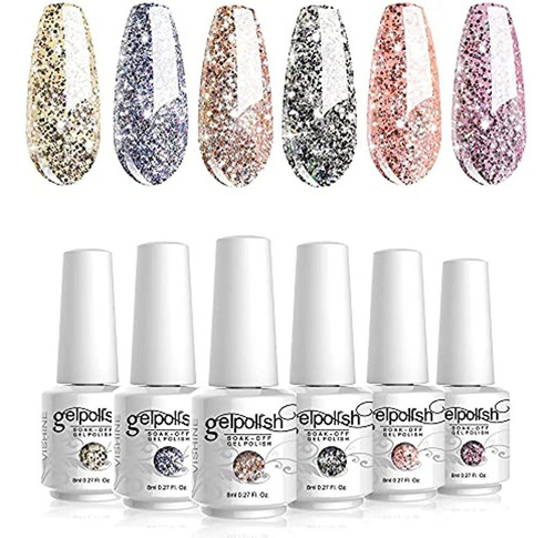 Vishine Platinum Glitter Sparkly Gel Esmalte De Uñas Juego D