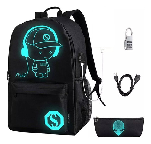 Mochila Luminosa Fluorescente Con Puerto Usb Y Antirrobo 