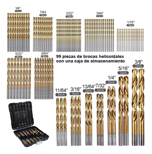 Hapemein® Juego De Brocas De Acero Rápido Para Metal Y Madera, 99 Pzs