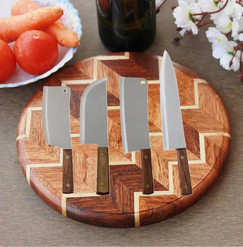Cuchillos Profesionales Juego Set 4 Piezas Cocina Carnicero Taquero Filetero Pescado Sushero Estilo Japones 8, 10, 7, 7, Pulgadas Acero Inoxidable Mango Madera Yesh Market Modelo 5115