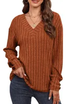 Comprar Camisas De Manga Larga Con Cuello En V Para Mujer, Suéteres 