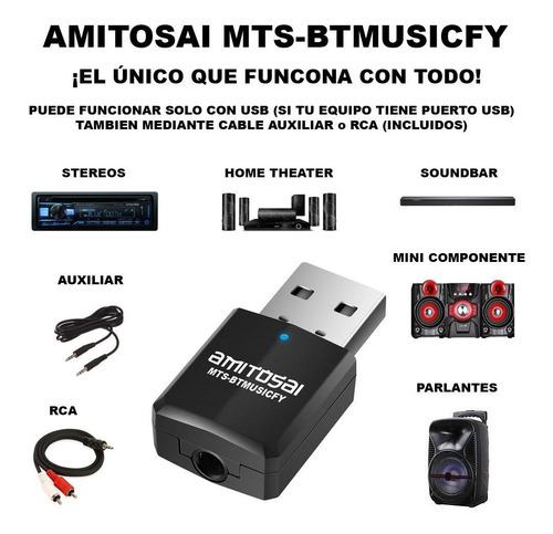 Receptor Audio Bluetooth Adaptador Aux Musica Auto Parlantes 3.5mm Rca Usb Tipo Pendrive El Mejor Calidad