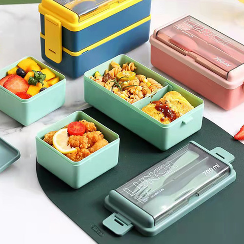 Bento Box De Dos Capas, Color Verde, Con Separador, De Plást