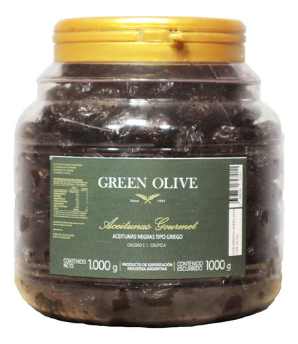 Aceitunas Negras Nat Griegas Green Olive X 1 Kg. Esc. Pet