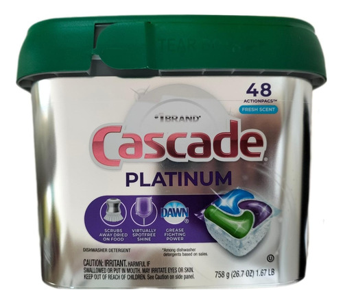 Cascade Platinum Detergente Para Lavavajillas 48 Pzas