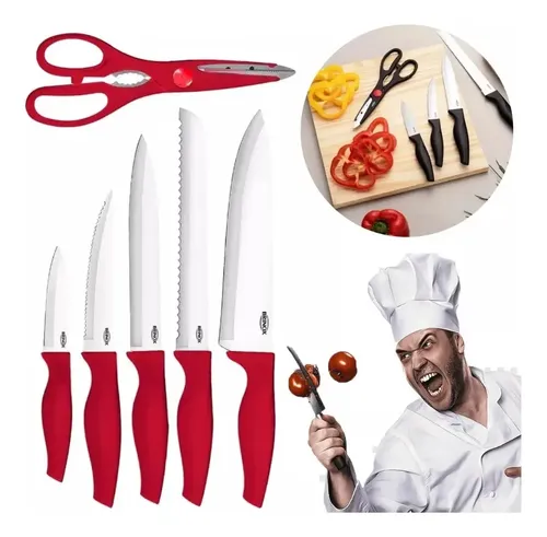 Conjunto Com 5 Facas E Tesoura 6 Peças Cross Vermelho | MercadoLivre