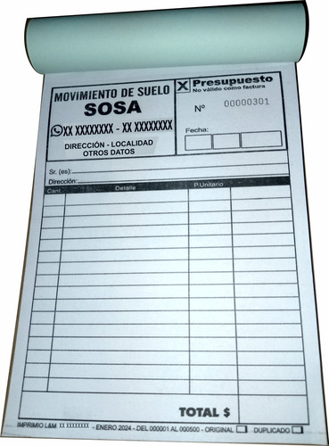 5 Talonarios Personalizado Presupuestos Remitos Facturas Etc