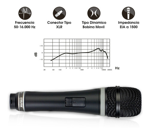 Imagen 2 de 5 de Microfono Dinámico Profesional Xlr Steelpro Mc-1360 Negro