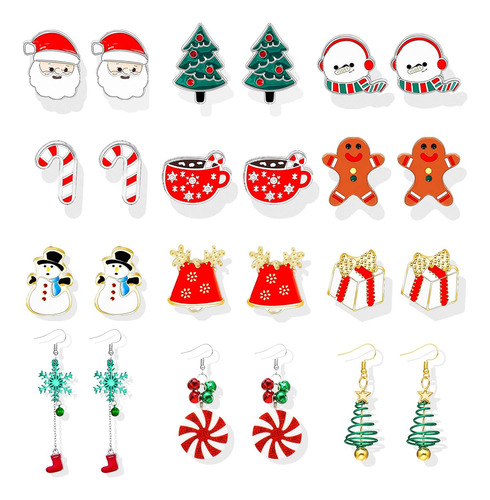Juego De Aretes Navideños Árbol De Navidad Papá Noel Caramel