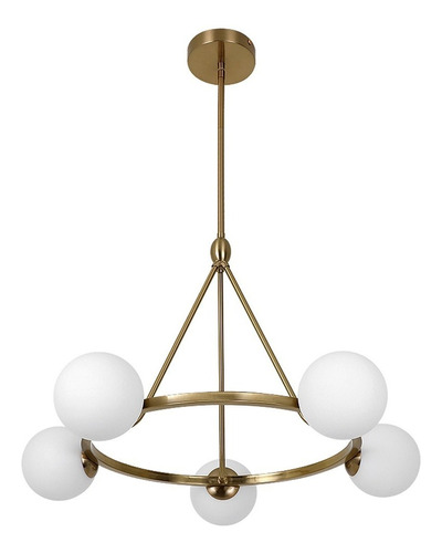 Lustre Luminaria Bola Pendente 6 Globos Leitoso Jabuticaba Cor Dourado 110V/220V