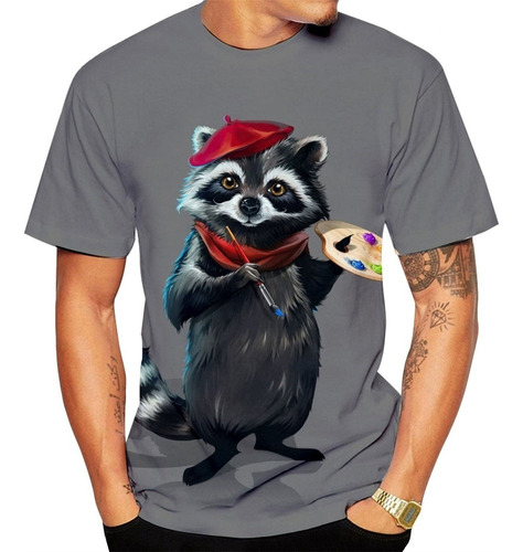 Playera De Manga Corta Con Estampado 3d De Mapache Animal P