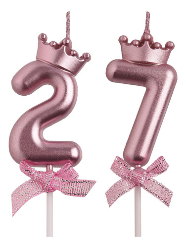 Aoolada Velas De Cumpleaños Número 27 Y 72, Color Oro Rosa D
