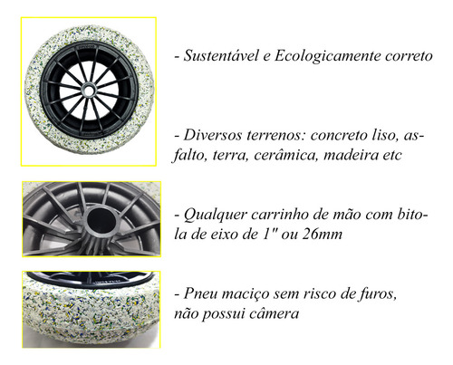 Roda Aro Carrinho Mão Reforçada Paraboni Pneu Maciço 8"