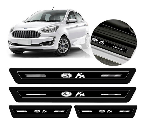 Soleira Protetor Porta Platinum Ford Novo Ka 2015 2016 2017 2018 2019 2020 - Preto