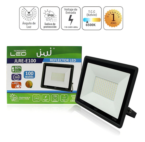 2pz Reflector Led Smd 100w Luz Blanca Uso Exterior 127v Ip65 Color de la carcasa Negro Color de la luz Blanco frío