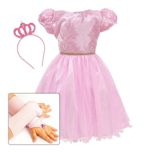Vestido Infantil Princesa Daminha Barbie Paris Com Kit Luxo | Frete grátis