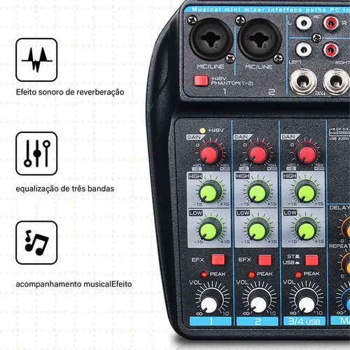 Mesa Sonido Bt 4 Canales Mezclador Audio Usb 48v Phantom