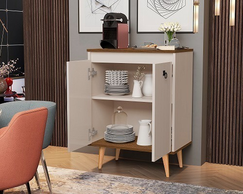 Cantinho Do/café/dream/classic Pé Palito Balcão Buffet Cor Off White/freijó