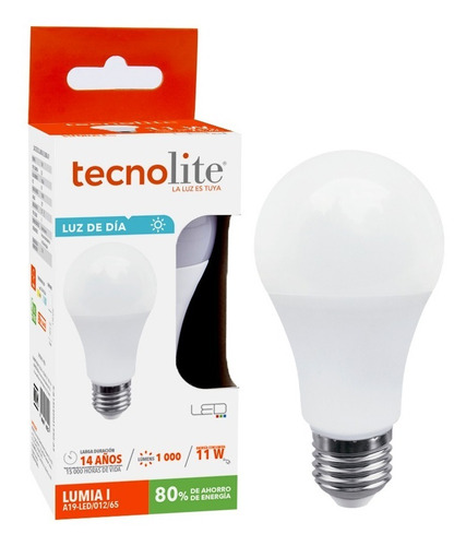 Imagen 5 de 5 de Bombillo Led A19 Base E27, 11w, Luz Fría Tecnolite