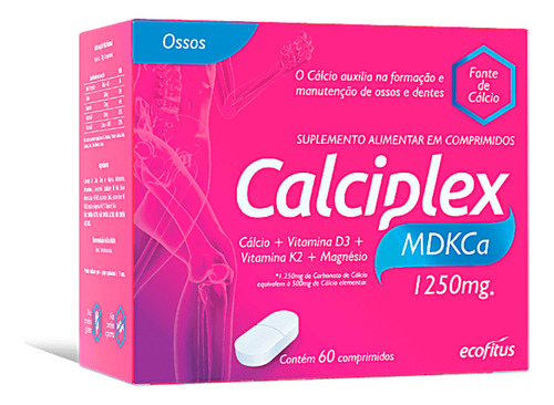 Suplemento Alimentar Calciplex Mdkca 1250mg 60 Comprimidos Sabor Sem Sabor
