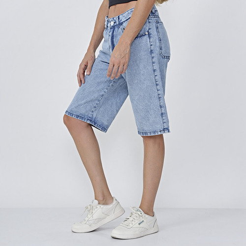 Bermuda Rigida Wide Celeste Nevada Mujer Kinoa Denim