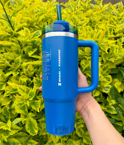 Vaso Stanley + Starbuck 30 Oz Termo Azul Acero Popote Origin Starbucks + Stanley Azul Acero Inoxidable Popote