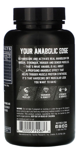 Activador anabólico Anabol Hardcore Nutrex 60 cápsulas E U A