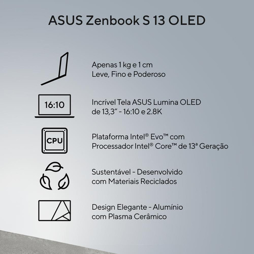 Notebook Asus Zenbook S13 Oled Core I5 1335u 8gb 512ssd W11
