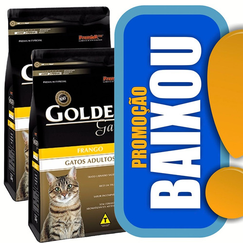 2 X Ração Golden Gatos Adultos Sabor Frango 10,01 Kg