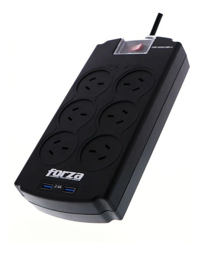 Zapatilla Enchufe Protector Tensión Forza 6 Tomas + USB Color Negro
