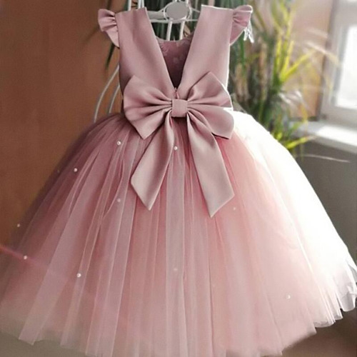 Vestido Con Lazo Para Niña, Vestido De Princesa Con Cuentas