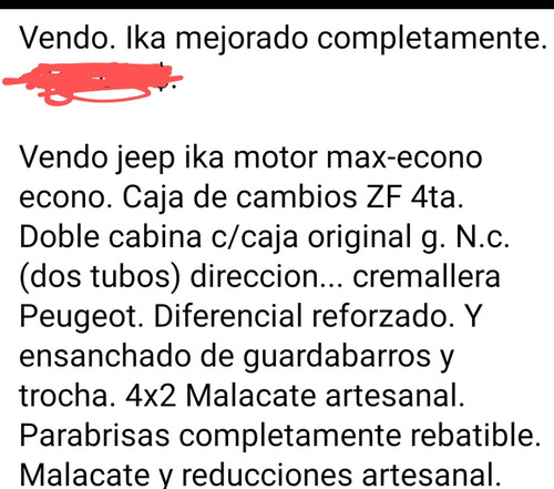 Jeep Ika Doble Cabina 1/2caja