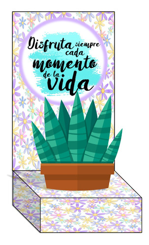 Kit Imprimible 01 Portamaceta Frase Positiva Cactus + Tag