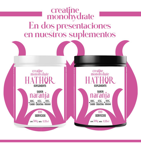 Creatina Monohidratada 500g Hathor En Polvo Varios Sabores Naranja