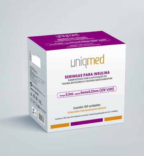 Kit 400un Seringa Para Toxina Uniqmed 0,3ml 5x0,23 32g Capacidade Em Volume 0.3 Ml