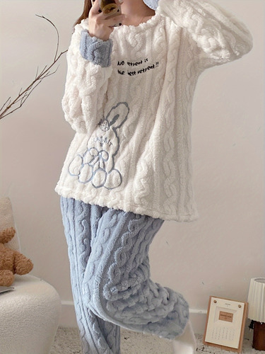 Conjunto De Pijama Polar De Invierno Para Mujer, Ropa De Hog