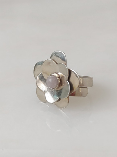 Anillo Flor Cuarzo Rosa Talle Ajustable Coraocristales