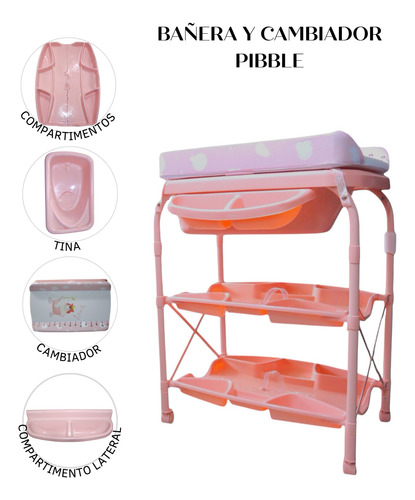 Bañera Y Cambiador Para Bebes Cw Pibble Durazno Pibble