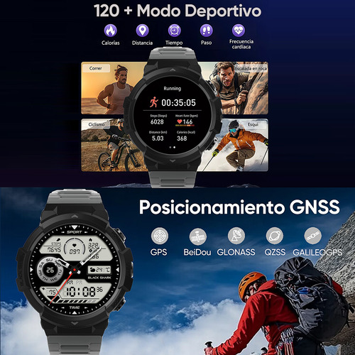 Reloj Inteligente Xiaomi Black Shark BS-W2402 GS3 Sport Amoled de 1.43" Resistente al Agua Hasta 50 Metros Flash Mist Black Smartwatch