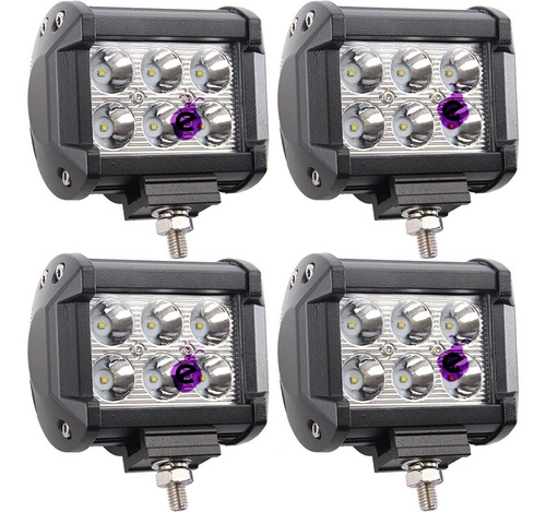 Caja X 4 Faros Proyectores Reflectores 12v Barra Led 22w