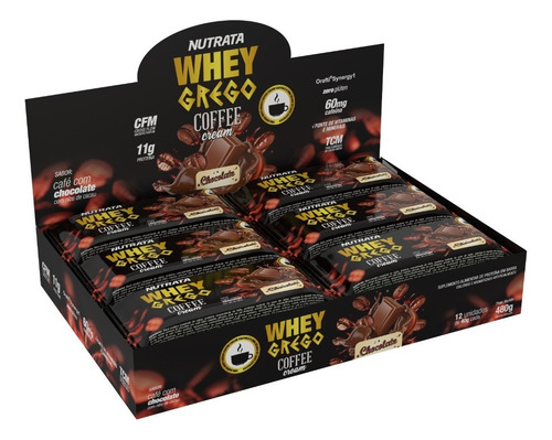 Whey Grego Bar - Display 12 Un. Barrinha Proteinas Nutrata Sabor Coffe Chocolate