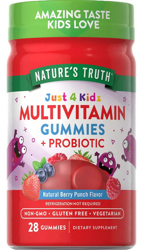 Nature´s Truth Multivitamina + Probióticos Para Niños 28 Pza Sabor Frutos Rojos