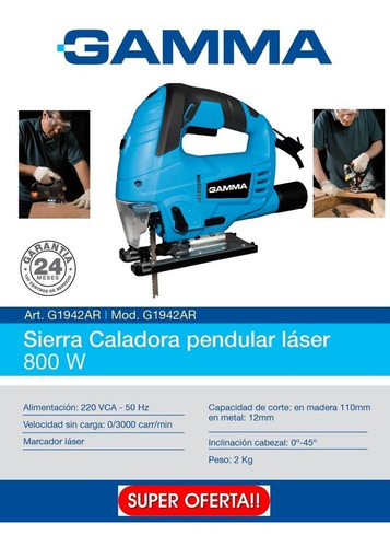 Sierra Caladora Pendular Gamma 800 Watts Guia Laser Y Hojas