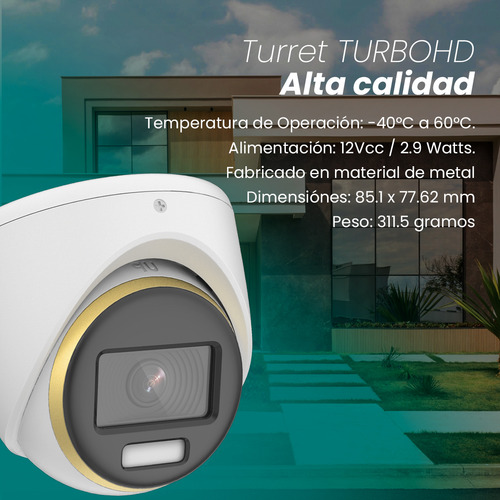 Hikvision Cámara de seguridad Ds-2ce70df3t-Mfs Turret TURBOHD 2 MP ColorVU Imagen a color 24/7 Lente 2.8 mm Luz Blanca 20 mts Protección Exterior IP67 Máxima protección WDR 130 dB