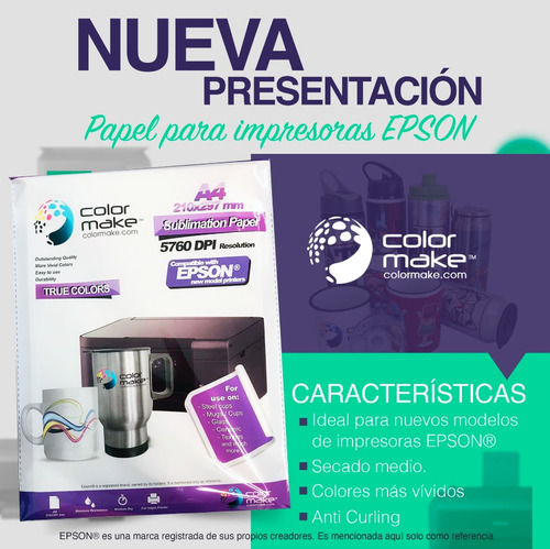 Papel Para Sublimacion Sublimar A4 Colormake 100 Hojas
