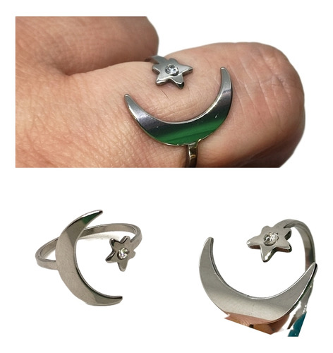 Anillo Luna Y Estrella De Acero Quirúrgico.mariann Moon