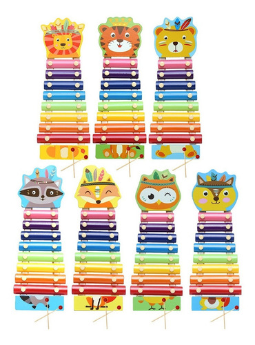 Xilofono Marimba Infantil Madera Didactico Animales 8 Notas Color Buho